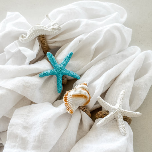 Coastal Charm Napkin Ring Set – Starfish, Seahorse & Shell (Set of 4)
