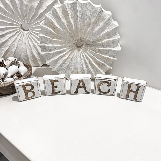 Beach Timber Letter Blocks – Coastal Decorative Word Blocks
