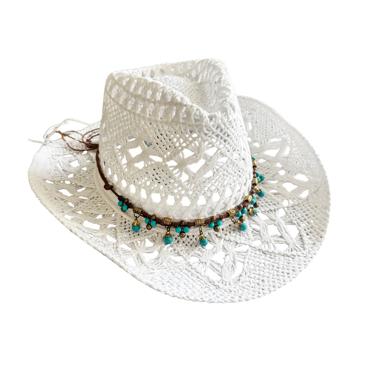 Azura Cowgirl Hat | White with Turquoise Beads