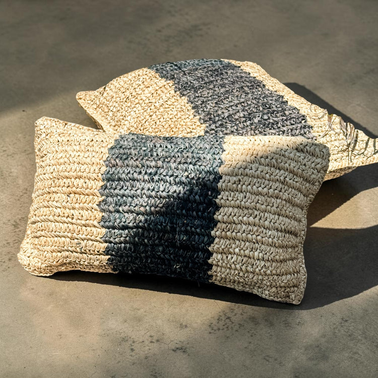 Bora Bora Raffia Cushion Cover | Natural & Black | 30x50cm