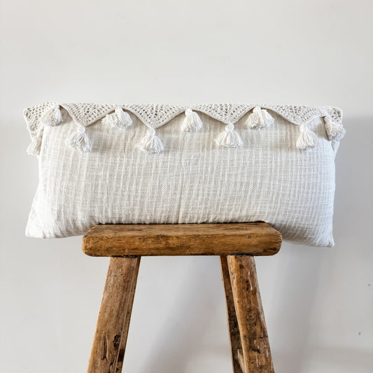 Gypsy Tassel Cushion Cover | White | 35x80cm