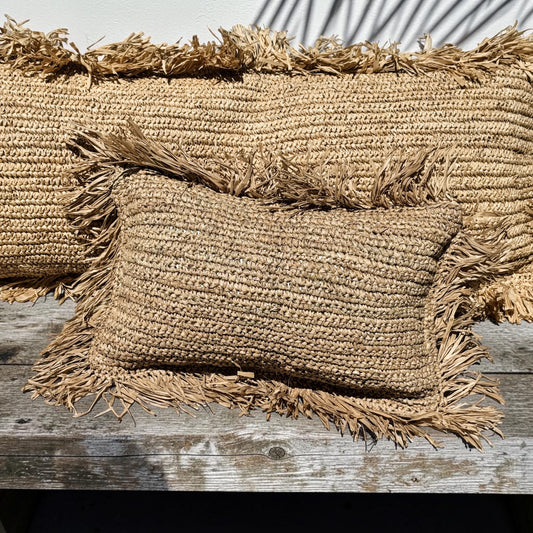 Bora Bora Raffia Cushion Cover | Natural with Fringe | 30x50cm