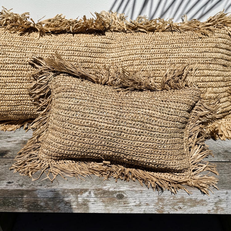 Bora Bora Raffia Cushion Cover | Natural with Fringe | 30x50cm