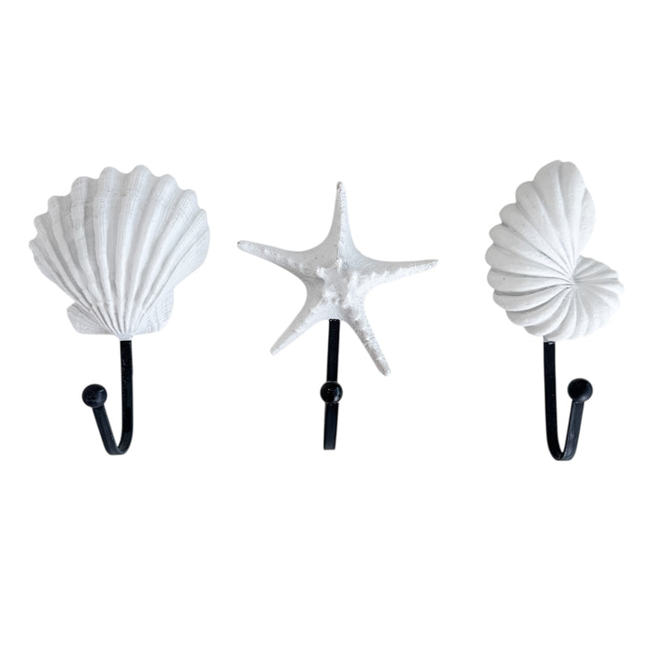 Coastal Shell Trio – Resin Wall Hook Set (3)