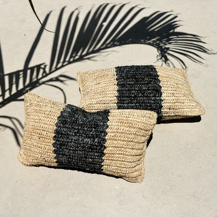 Bora Bora Raffia Cushion Cover | Natural & Black | 30x50cm