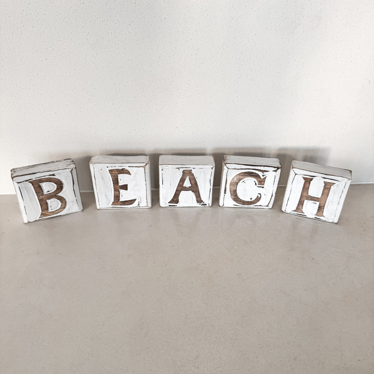Beach Timber Letter Blocks – Coastal Decorative Word Blocks