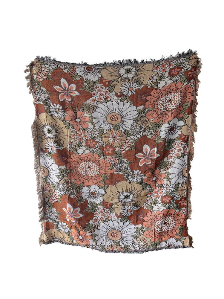Wildflower Woven Picnic Rug | Bohemian Floral Throw 160 x 130cm
