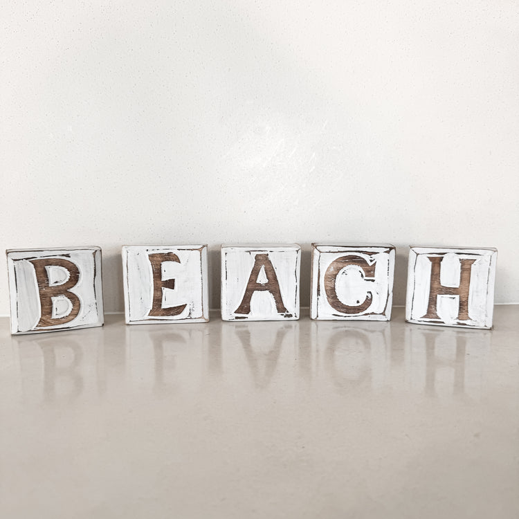 Beach Timber Letter Blocks – Coastal Decorative Word Blocks