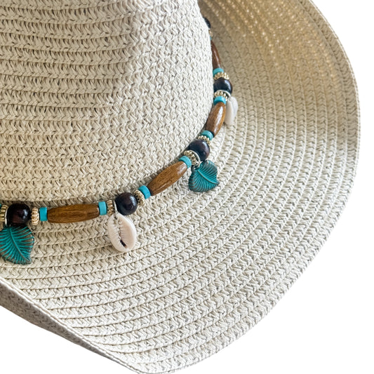 Ocean Breeze Cowgirl Hat | Natural with Turquoise Shell Charms