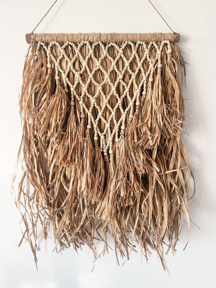Sahara Beaded Raffia Wall Hanging | Natural Artisan Wall Decor | 60x90cm