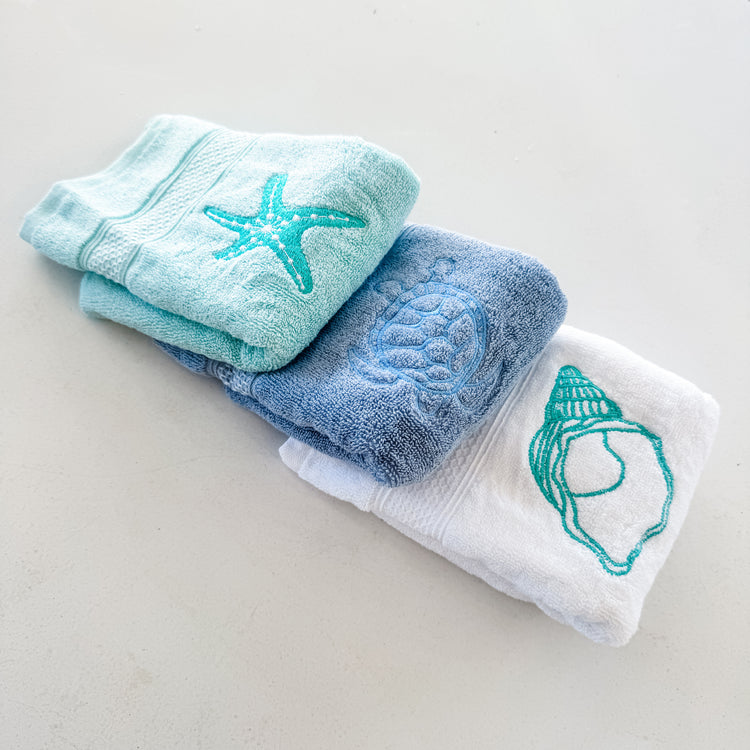 Coastal Shores Embroidered Hand Towel Set – Set of 3