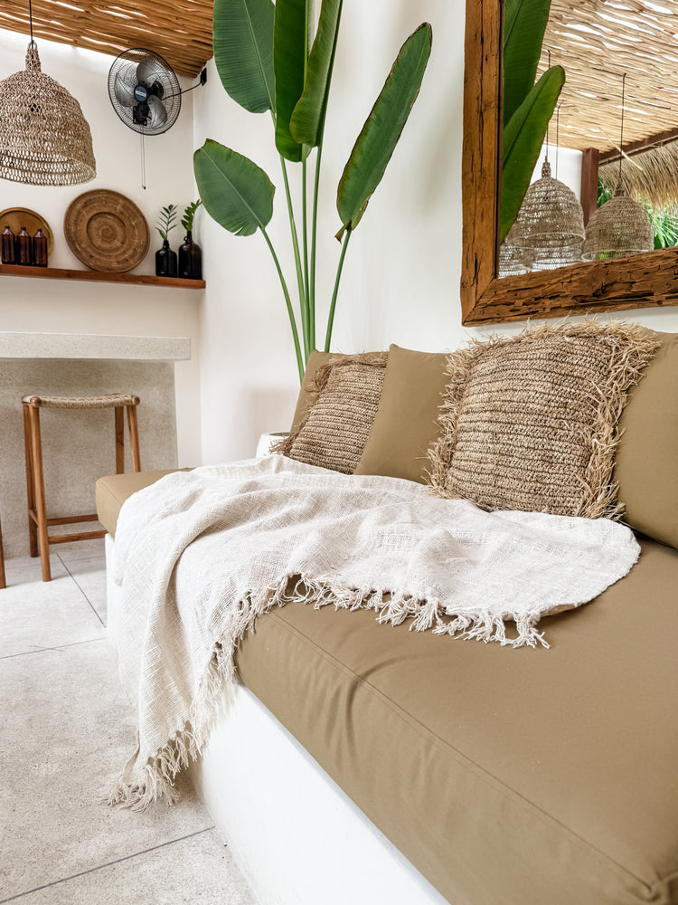 Bora Bora Raffia Cushions | Natural with Fringe | 50x50cm