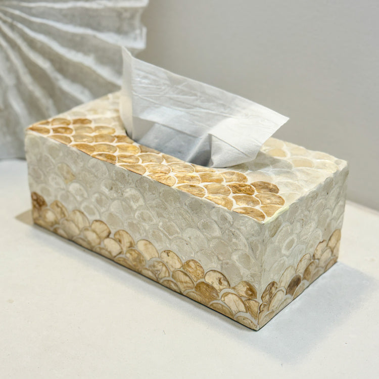 Shell Mosaic Tissue Box Cover | Scallop