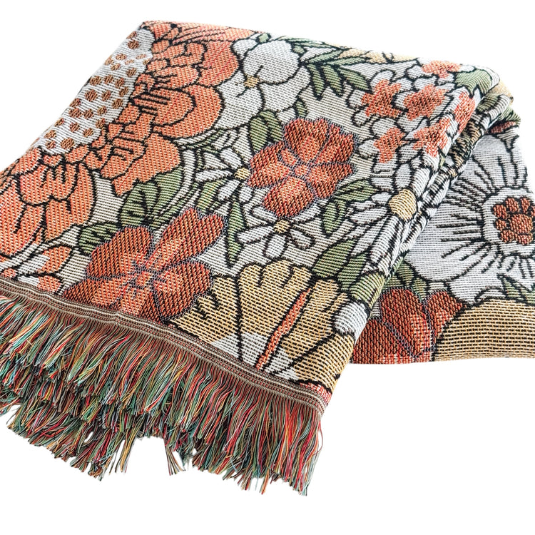 Wildflower Woven Picnic Rug | Bohemian Floral Throw 160 x 130cm