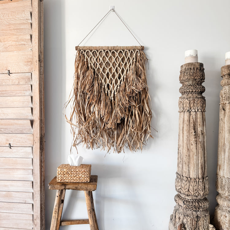 Sahara Beaded Raffia Wall Hanging | Natural Artisan Wall Decor | 60x90cm