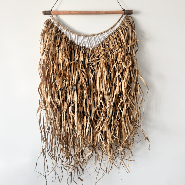 Luna White Detail Raffia Wall Hanging | Natural Fibre Wall Art | 65x120cm