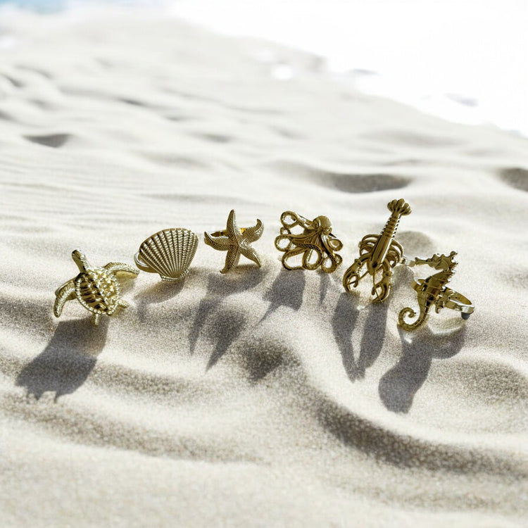 Golden Ocean Napkin Ring Set – 6 Piece
