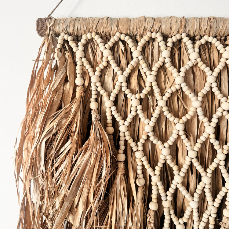 Sahara Beaded Raffia Wall Hanging | Natural Artisan Wall Decor | 60x90cm