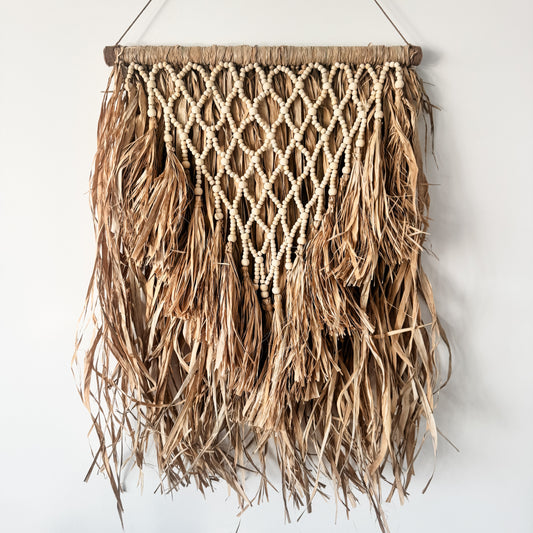 Sahara Beaded Raffia Wall Hanging | Natural Artisan Wall Decor | 60x90cm