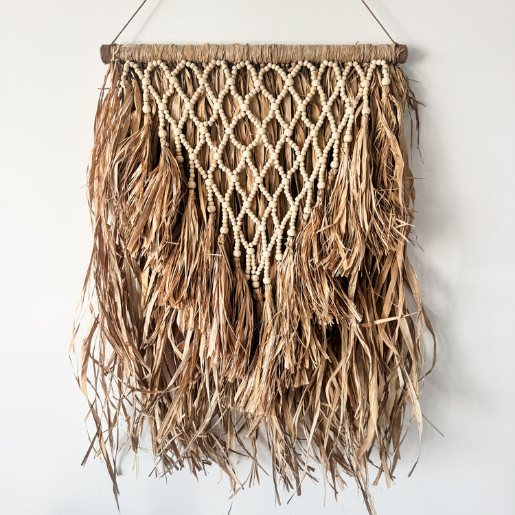 Sahara Beaded Raffia Wall Hanging | Natural Artisan Wall Decor | 60x90cm