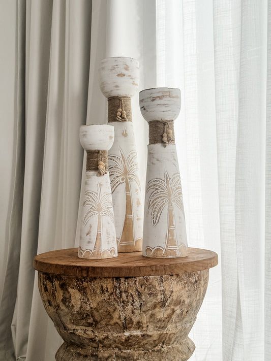 Coastal Palm Candle Holders with Jute – Set of 3