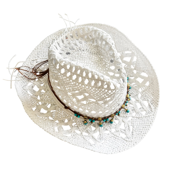 Azura Cowgirl Hat | White with Turquoise Beads