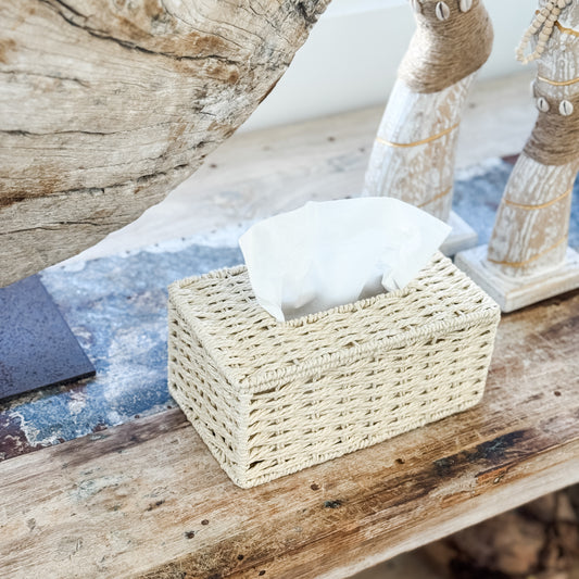 Natural Woven Rectangular Tissue Box Cover Preorder
