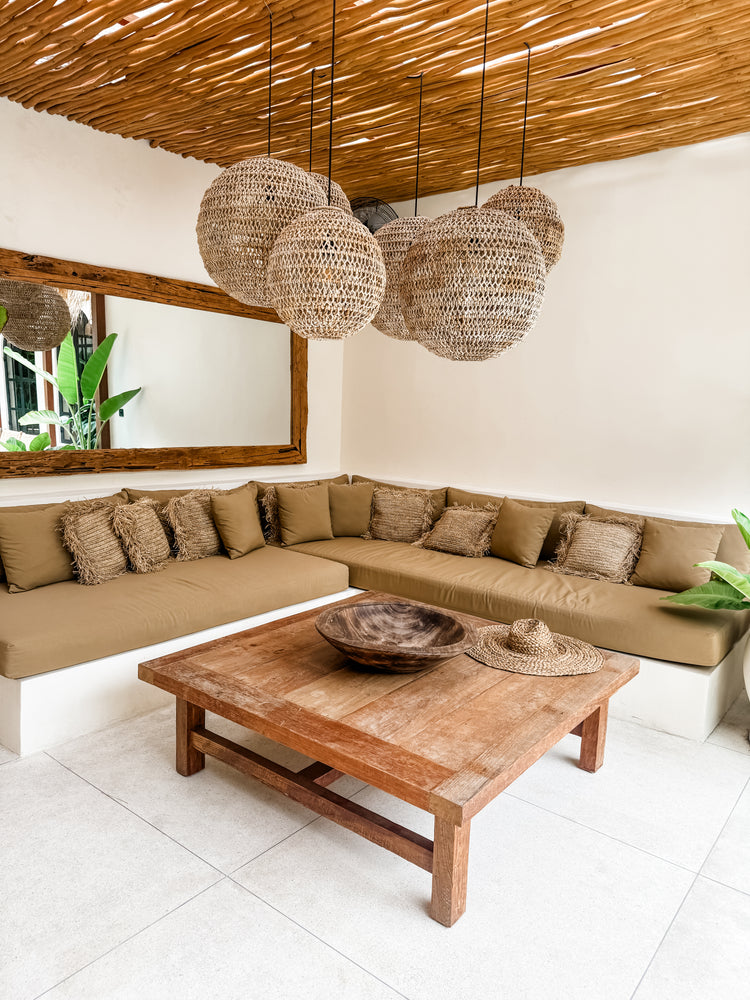 Bora Bora Raffia Cushions | Natural with Fringe | 50x50cm