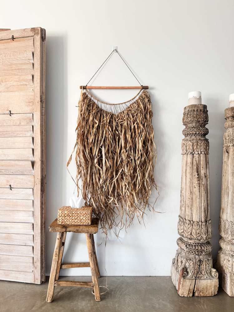 Luna White Detail Raffia Wall Hanging | Natural Fibre Wall Art | 65x120cm