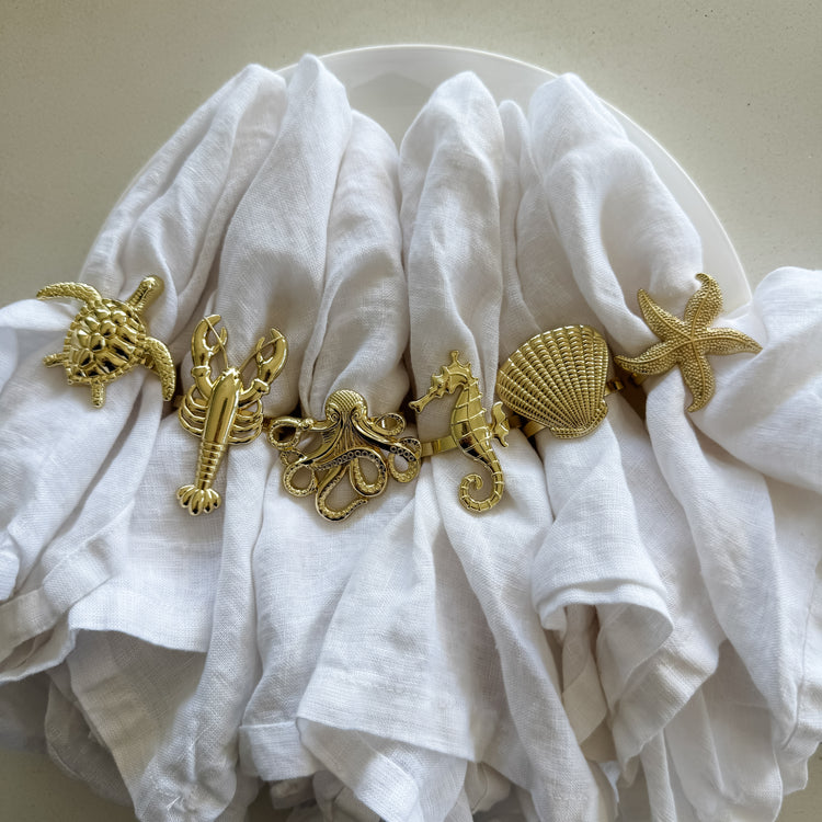 Golden Ocean Napkin Ring Set – 6 Piece