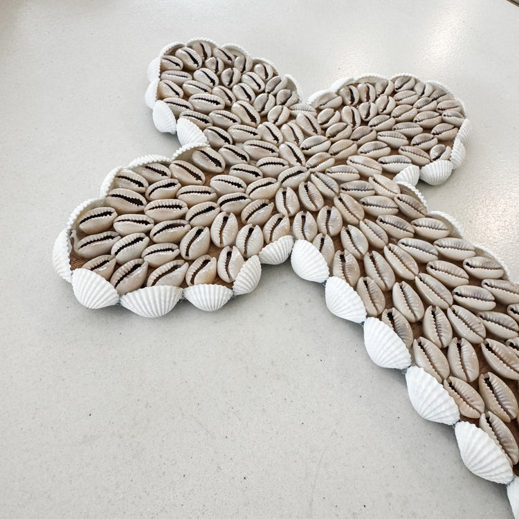 Cowrie Shell Cross Wall Hanging – Coastal Handmade Décor