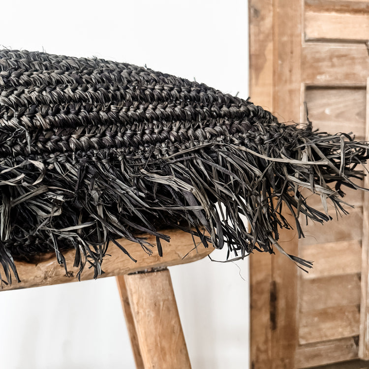 Bora Bora Raffia Cushion Cover | Black with Fringe | 50x50cm