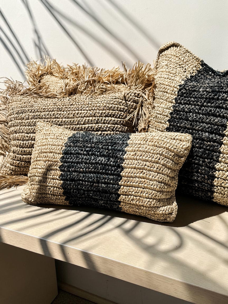 Bora Bora Raffia Cushion Cover | Natural & Black | 30x50cm