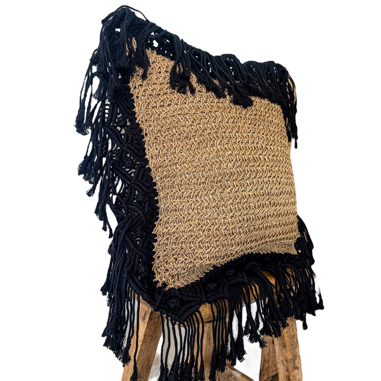 Summer Breeze Cushion Cover | 50x50cm | Seagrass with Black Fringe