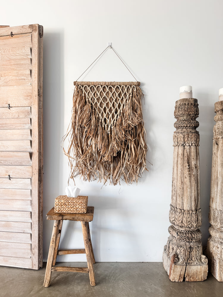 Sahara Beaded Raffia Wall Hanging | Natural Artisan Wall Decor | 60x90cm