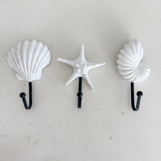 Coastal Shell Trio – Resin Wall Hook Set (3)