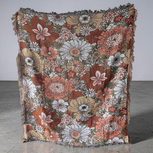 Wildflower Woven Picnic Rug | Bohemian Floral Throw 160 x 130cm