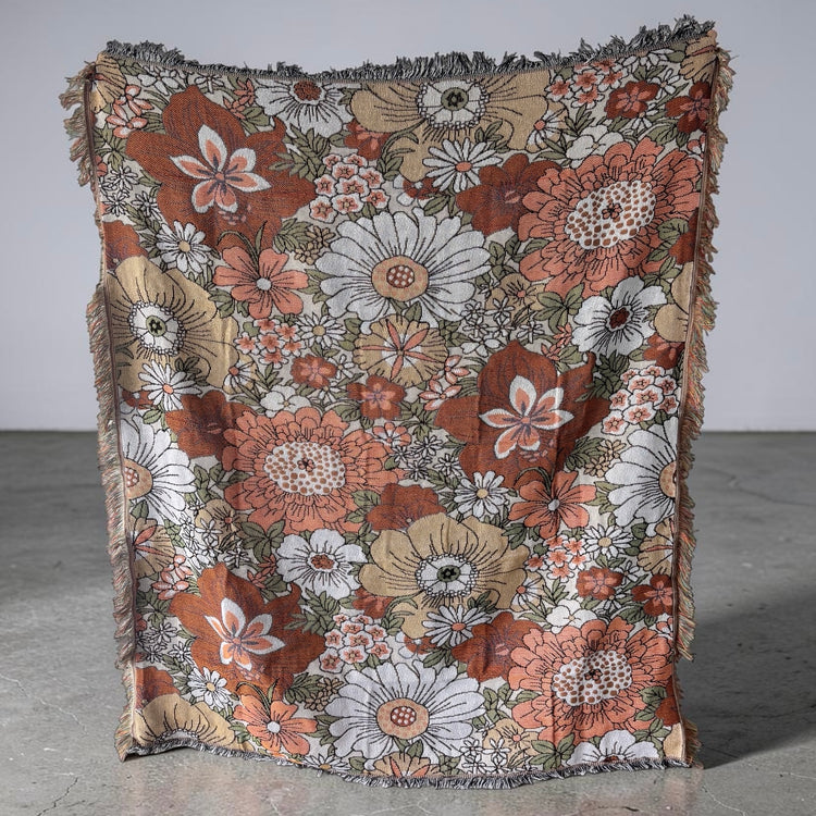 Wildflower Woven Picnic Rug | Bohemian Floral Throw 160 x 130cm