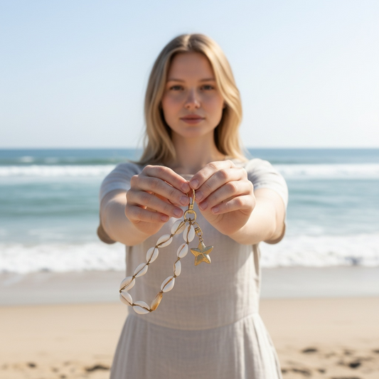 Cowrie Shell & Starfish Bag Charm Keyring