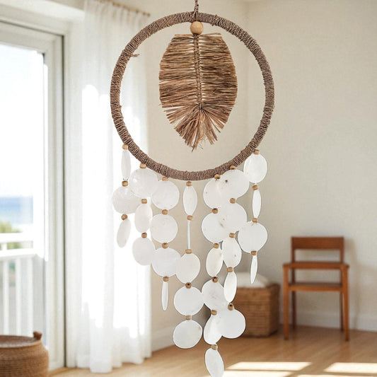 Coastal Raffia Palm & Capiz Shell Wall Hanging