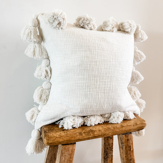 Maklak Tassel Cushion Cover – White | 45x45cm