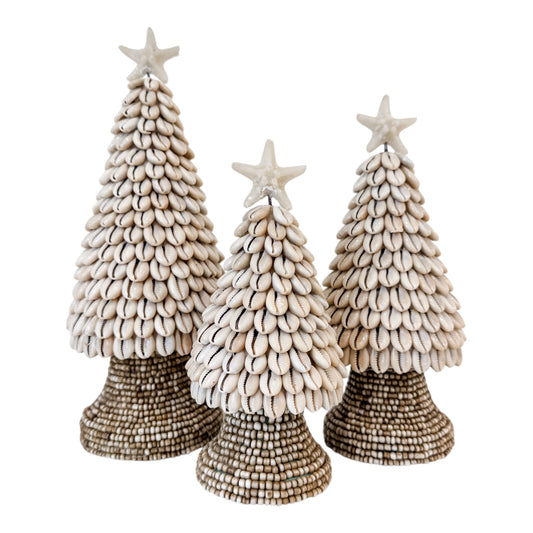 Cowrie Shell Christmas Trees – Coastal Handmade Décor (Three Sizes)