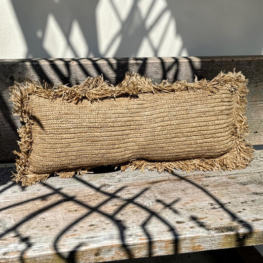 Bora Bora Raffia Cushion Cover | Natural with Fringe | 100x40cm
