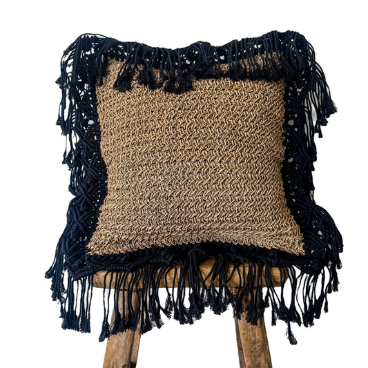 Summer Breeze Cushion Cover | 50x50cm | Seagrass with Black Fringe