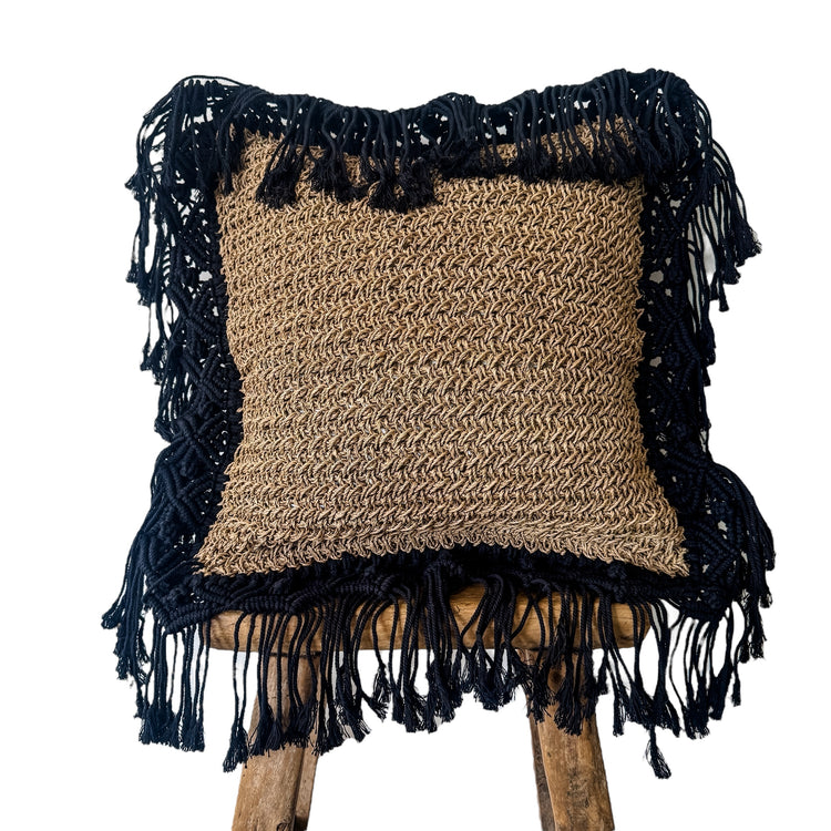 Summer Breeze Cushion Cover | 50x50cm | Seagrass with Black Fringe