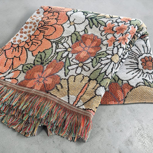 Wildflower Woven Picnic Rug | Bohemian Floral Throw 160 x 130cm