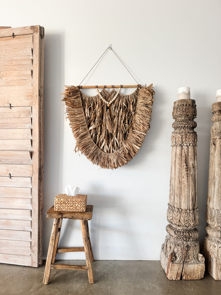 Soleil Beaded Raffia Wall Hanging | Natural Fringe Wall Art | 85x80cm