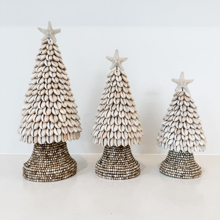 Cowrie Shell Christmas Trees – Coastal Handmade Décor (Three Sizes)