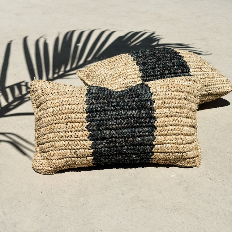 Bora Bora Raffia Cushion Cover | Natural & Black | 30x50cm
