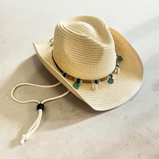 Ocean Breeze Cowgirl Hat | Natural with Turquoise Shell Charms